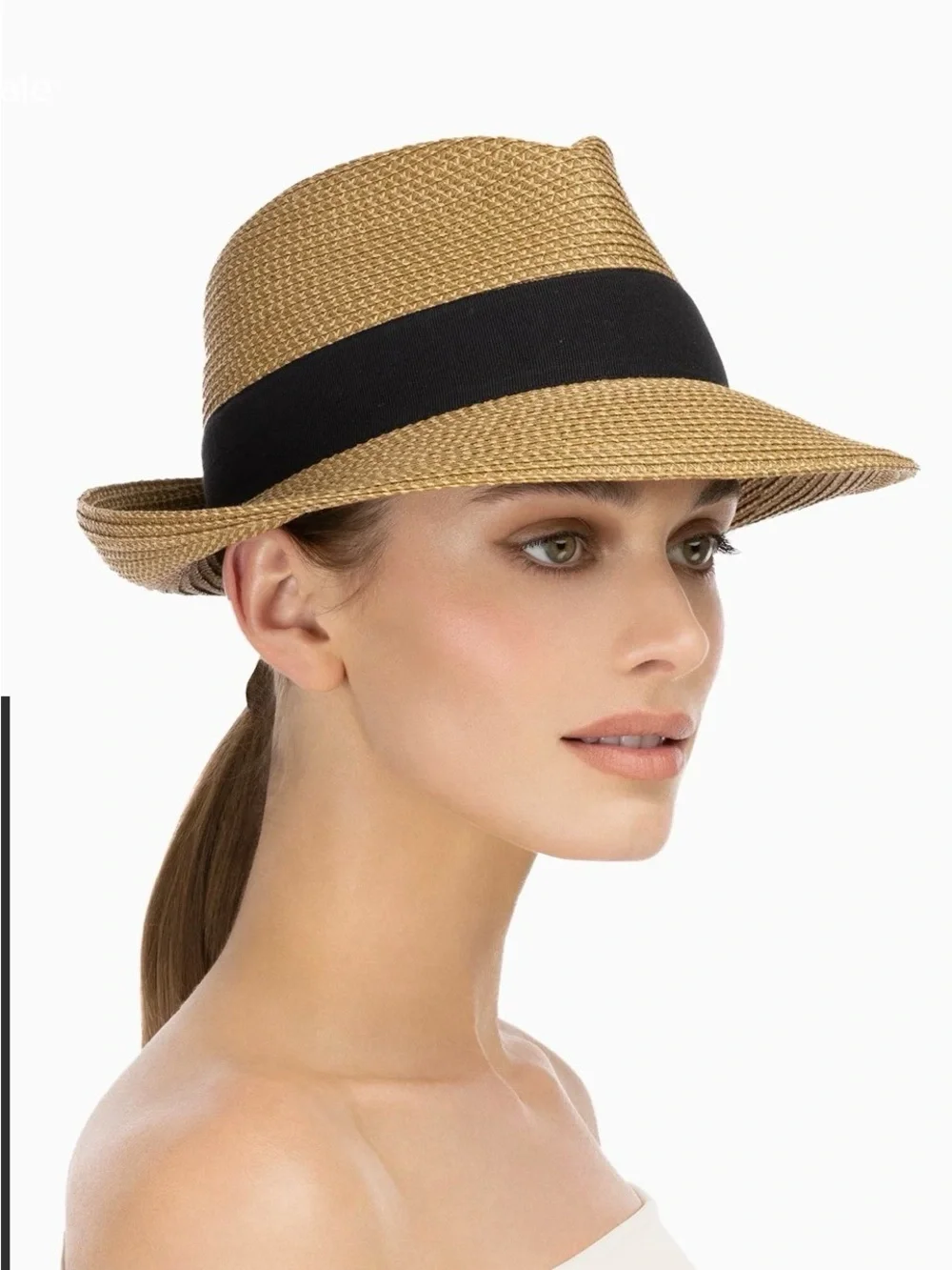 Eric Javets New York Straw Fedora Hat with Black Band - Natural